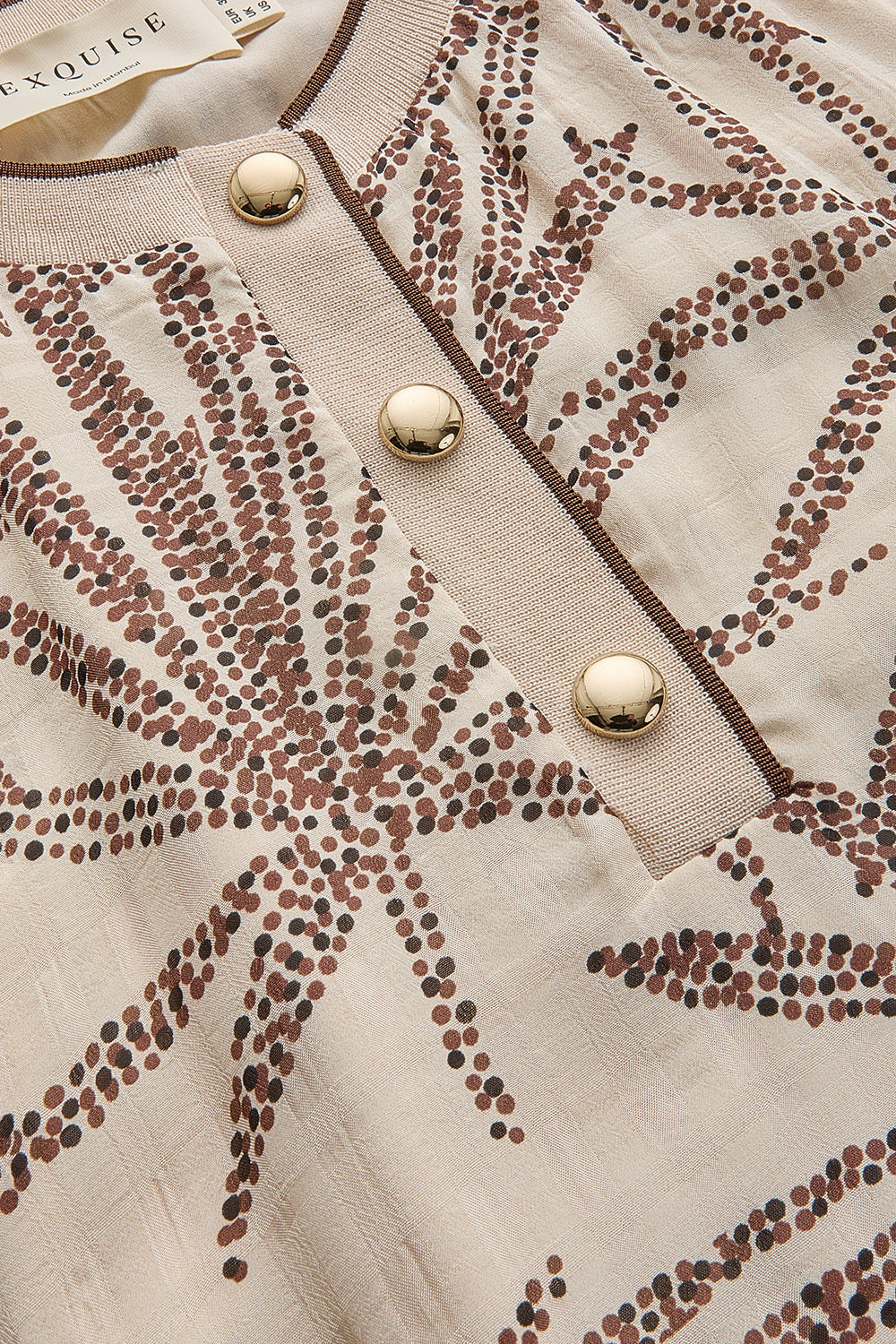 Relaxed Fit Leaf Patterned Rayon Chiffon Blouse with Button Details