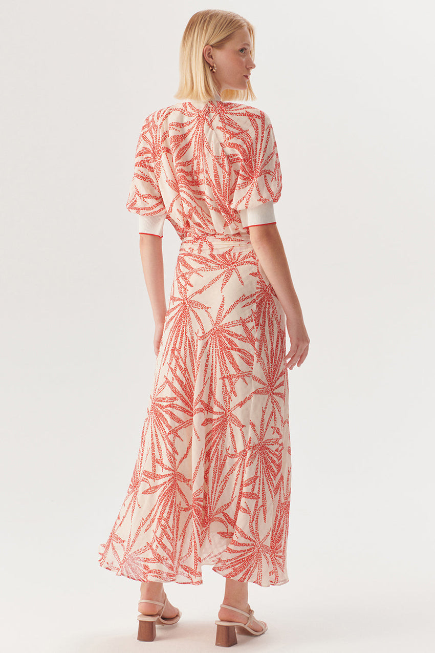 Relaxed Fit Leaf Patterned Rayon Chiffon Blouse with Button Details