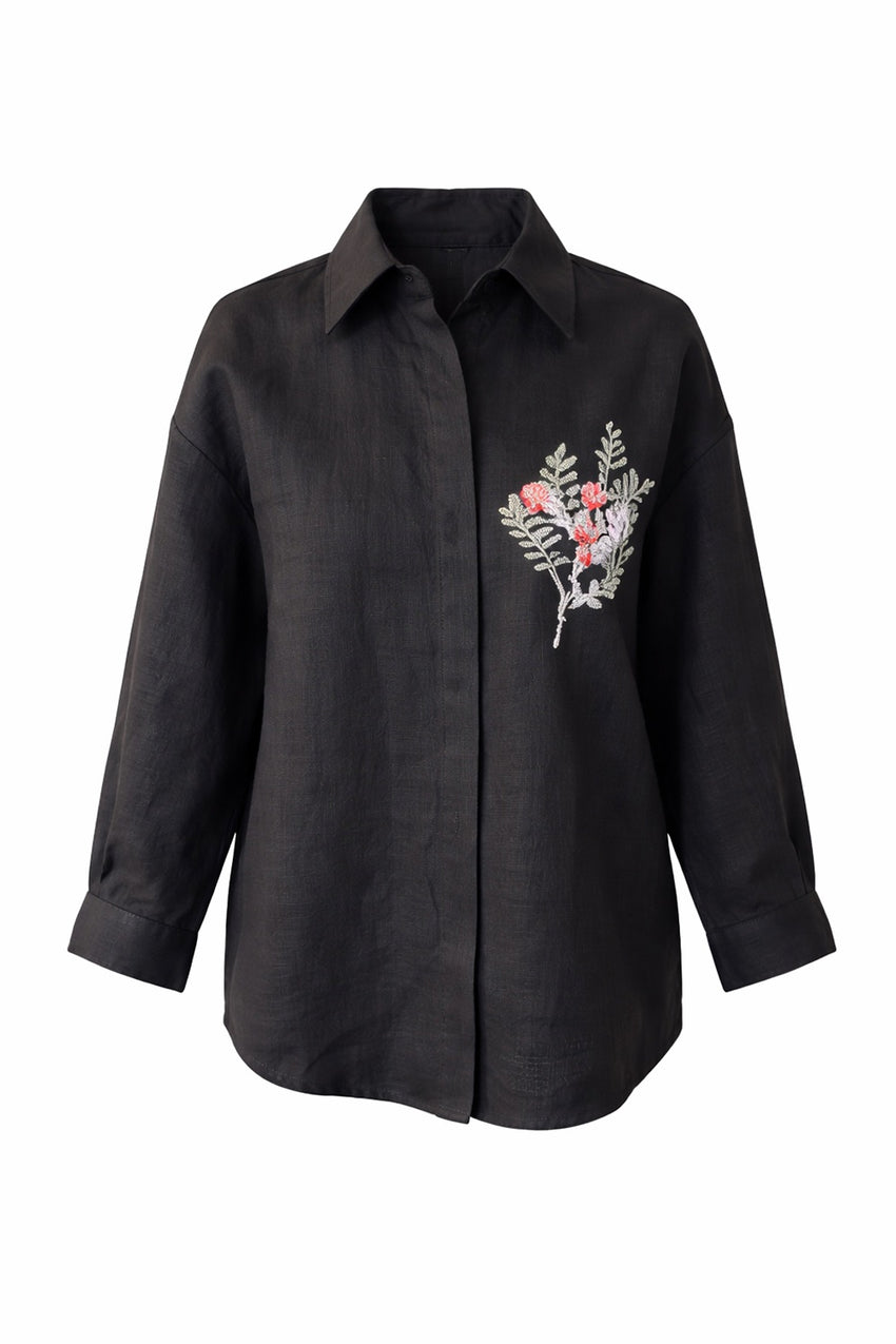 Avianna Linen Shirt - BLACK