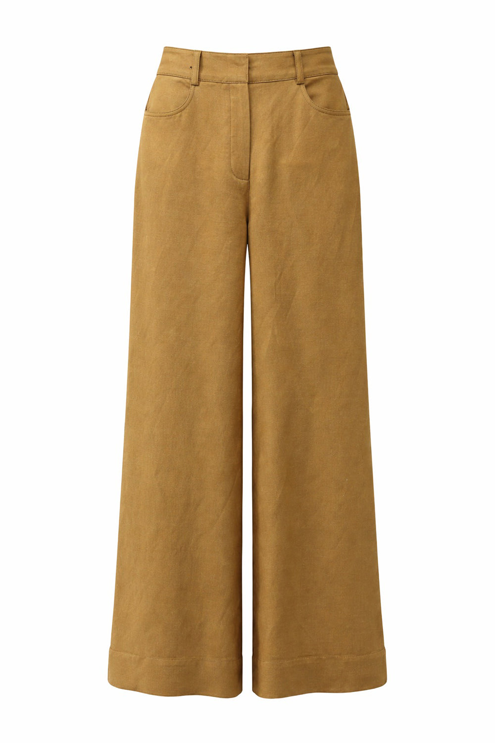 High-Waisted Wide Leg Linen Pants - CAMEL