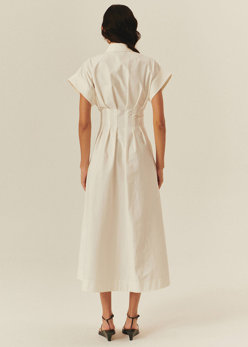 Drop Shoulder Cotton Shirt Dress with Belt