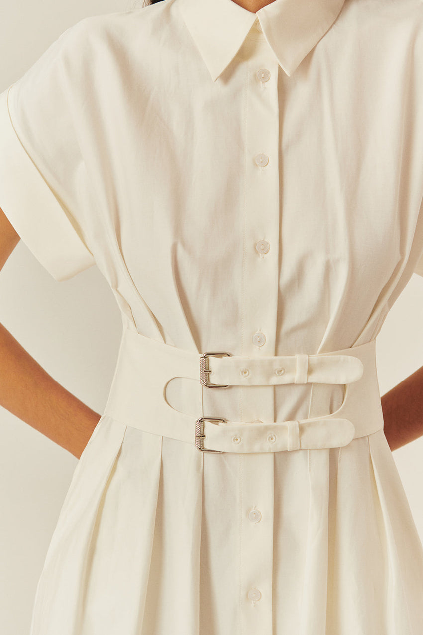 Drop Shoulder Cotton Shirt Dress with Belt