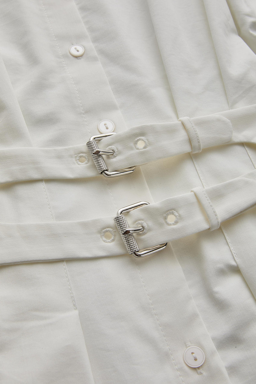 Drop Shoulder Cotton Shirt Dress with Belt