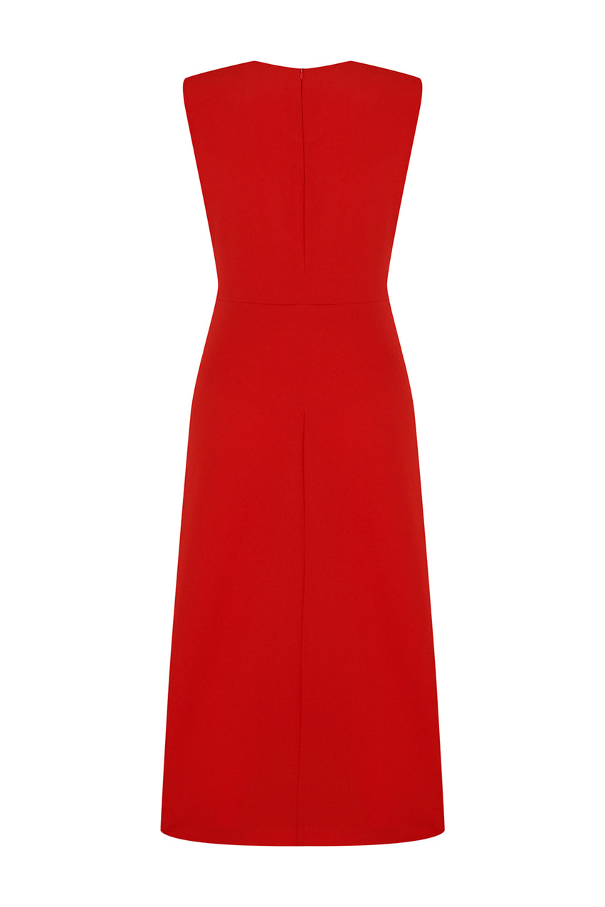 Noa Draped Midi Dress – RED