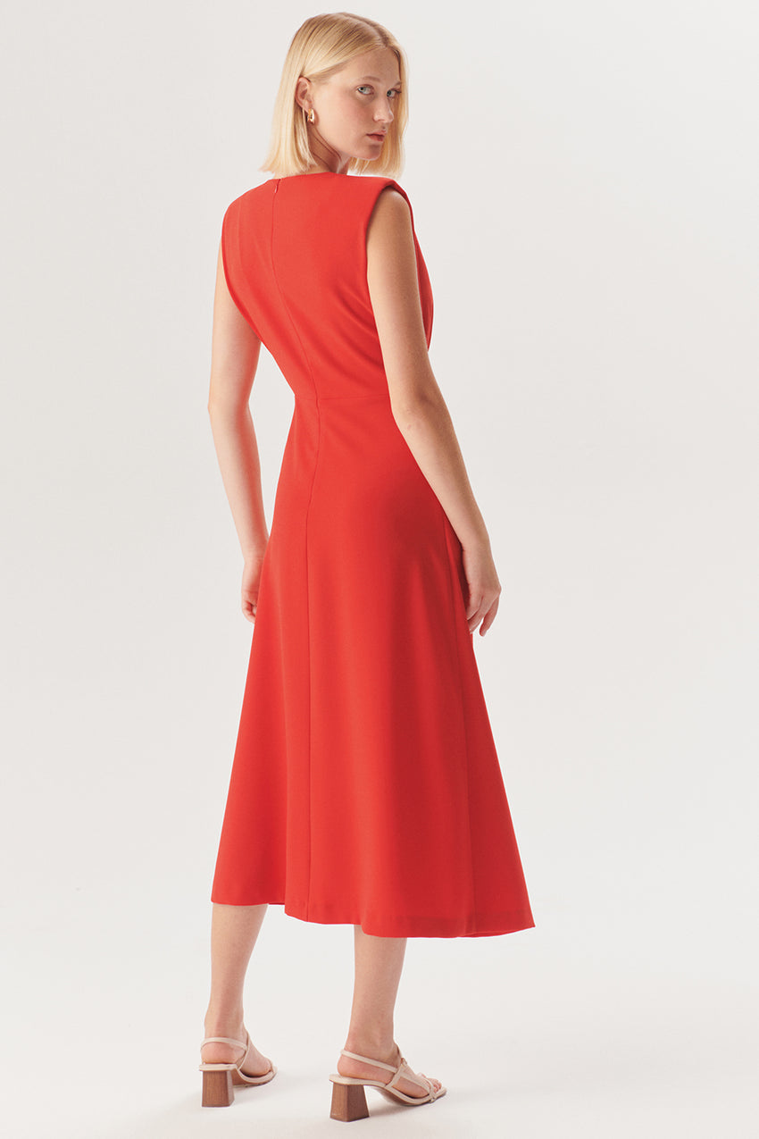 Noa Draped Midi Dress – RED