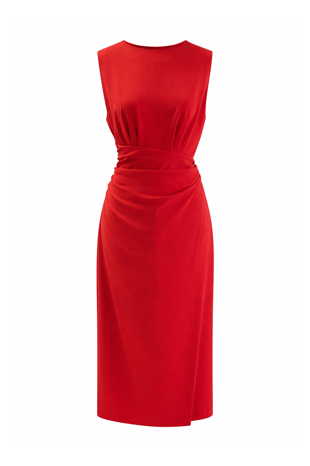 Sleeveless Draped Midi Dress – CRIMSON