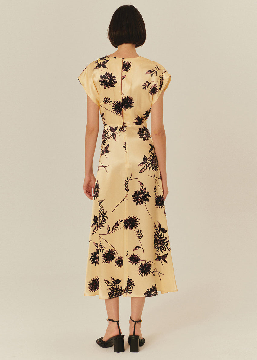 Dropped Shoulder Vneck Floral Embroidered Viscose Dress