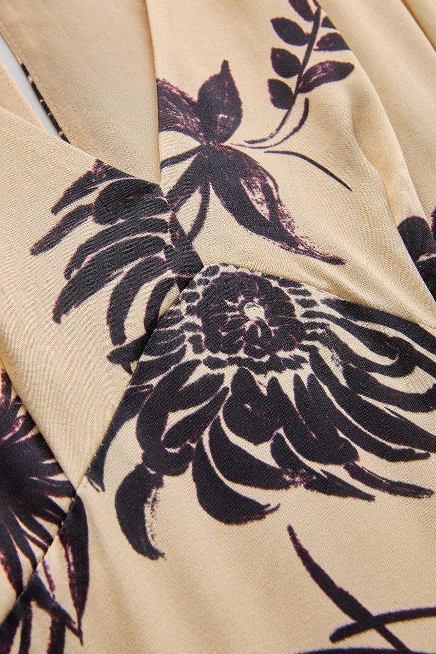 Dropped Shoulder Vneck Floral Embroidered Viscose Dress