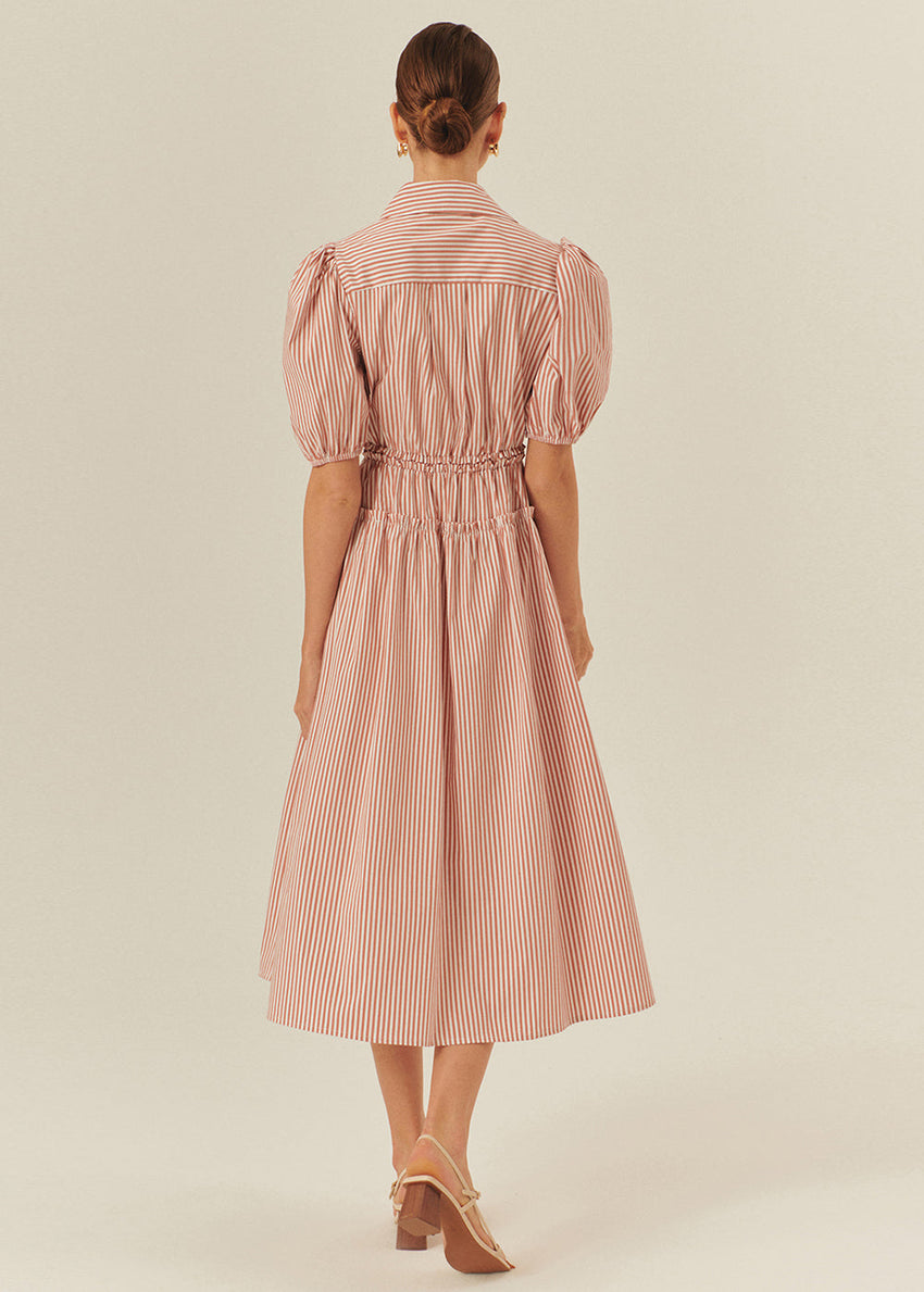 Balloon Sleeve Cotton Shirt Dress with Defined Waist