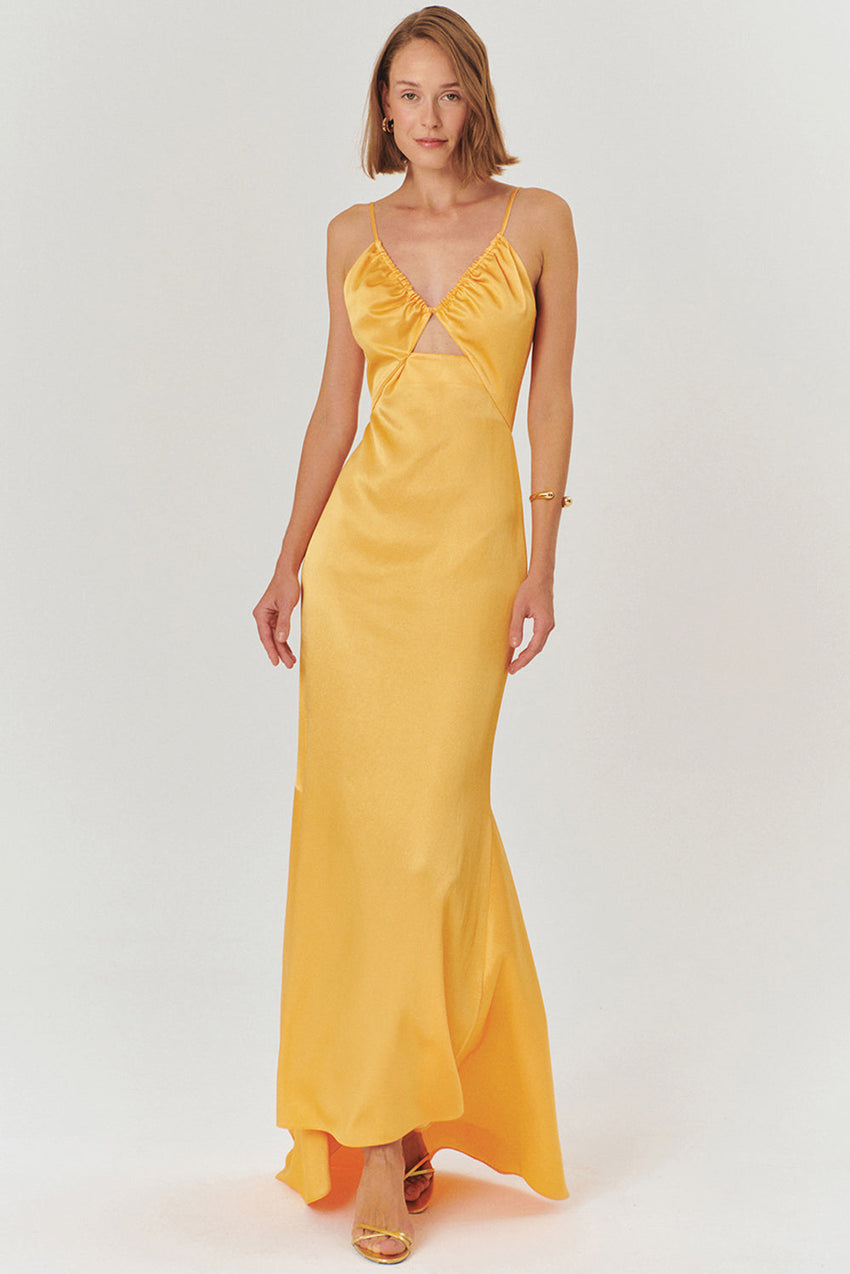 Regular Fit Satin Maxi Dress with A-Line Cut and Adjustable Straps