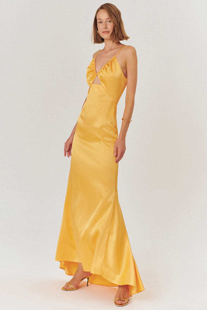 Regular Fit Satin Maxi Dress with A-Line Cut and Adjustable Straps