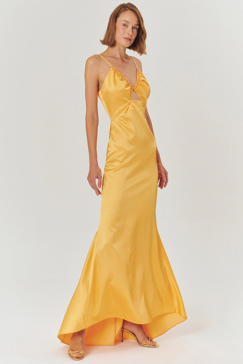 Regular Fit Satin Maxi Dress with A-Line Cut and Adjustable Straps