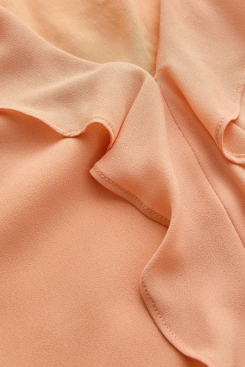 Ruffle Detail V-Neck Regular Fit Maxi Dress in Salmon