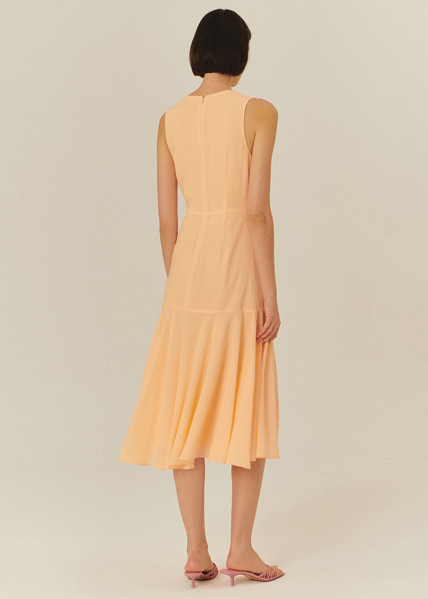 Regular Fit Sleeveless Midi Dress with V-Neck and Ruched Details