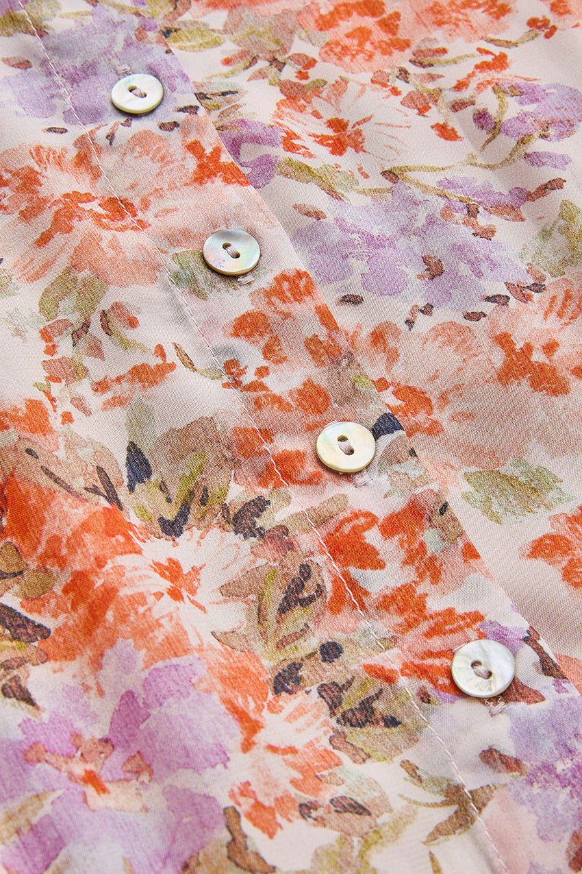 Floral Print Midi Shirt Dress with Drawstring Detail