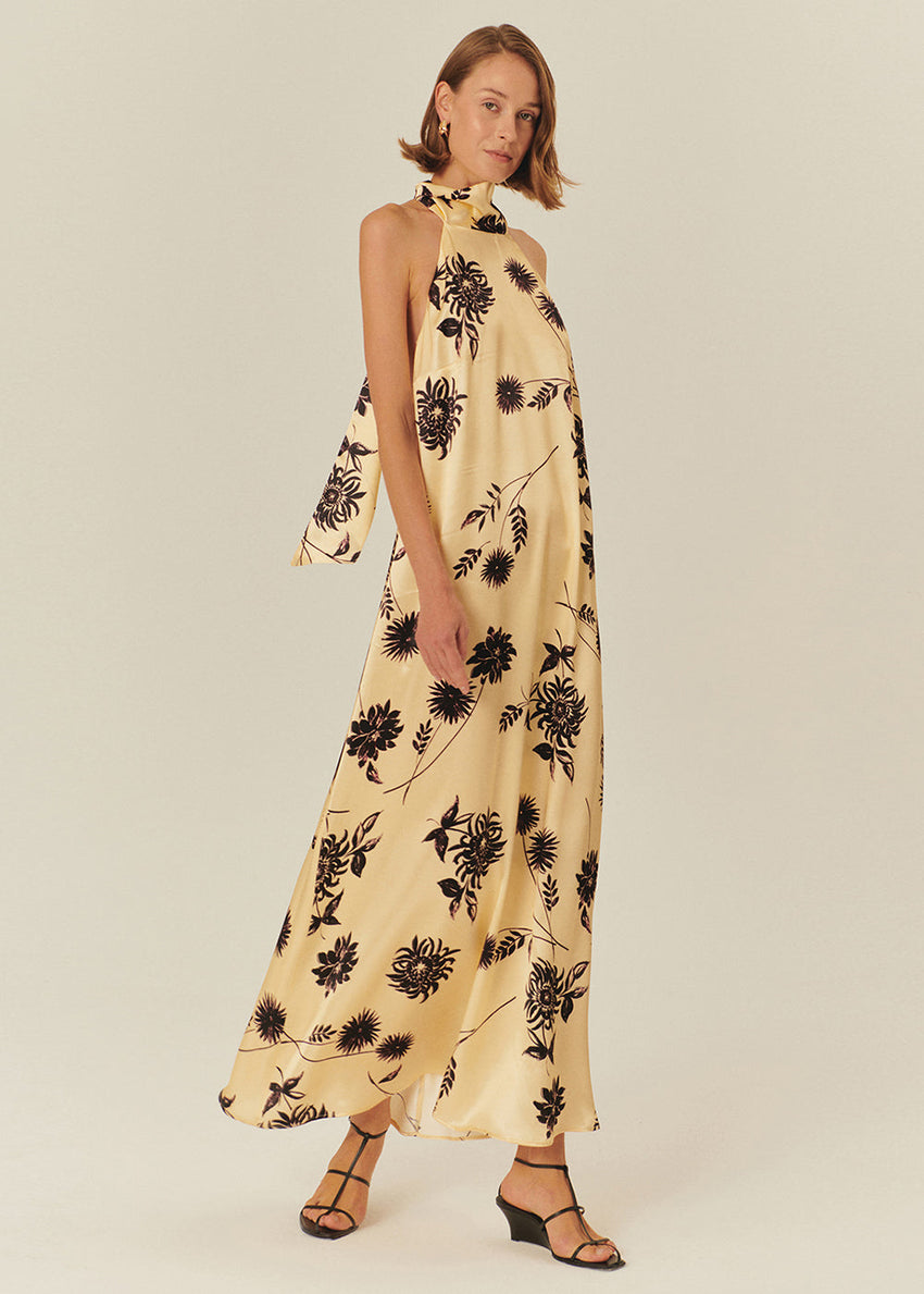 Halterneck Floral Viscose Maxi Dress