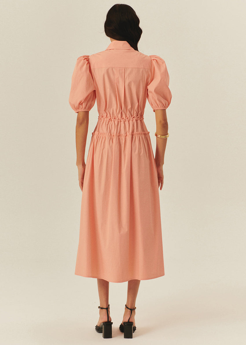 Balloon Sleeve Fitted Waist Shirt Dress – Salmon