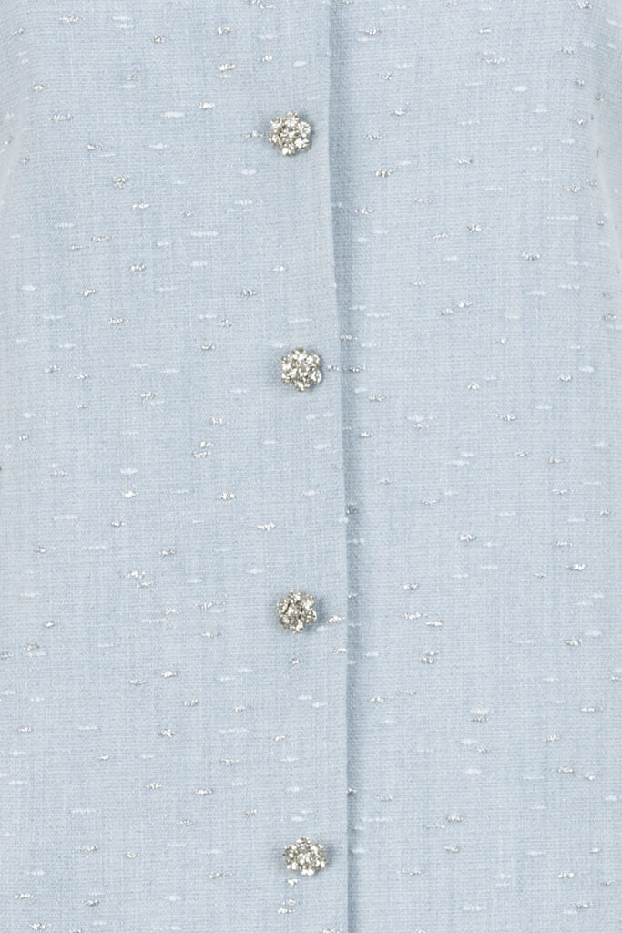 Cotton Mini Dress with Glitter Details and Stone Buttons
