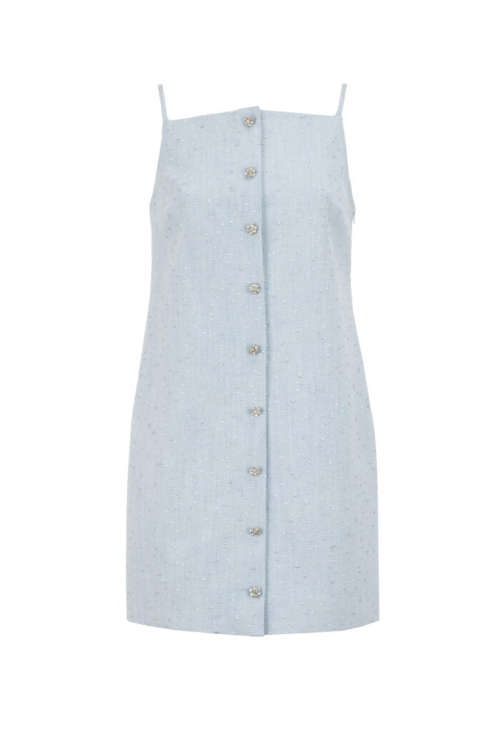Cotton Mini Dress with Glitter Details and Stone Buttons