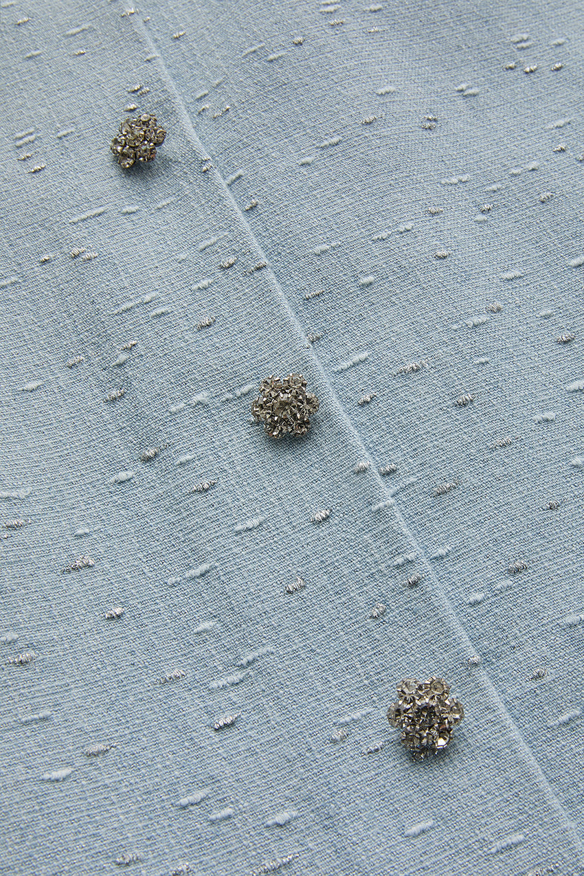 Cotton Mini Dress with Glitter Details and Stone Buttons