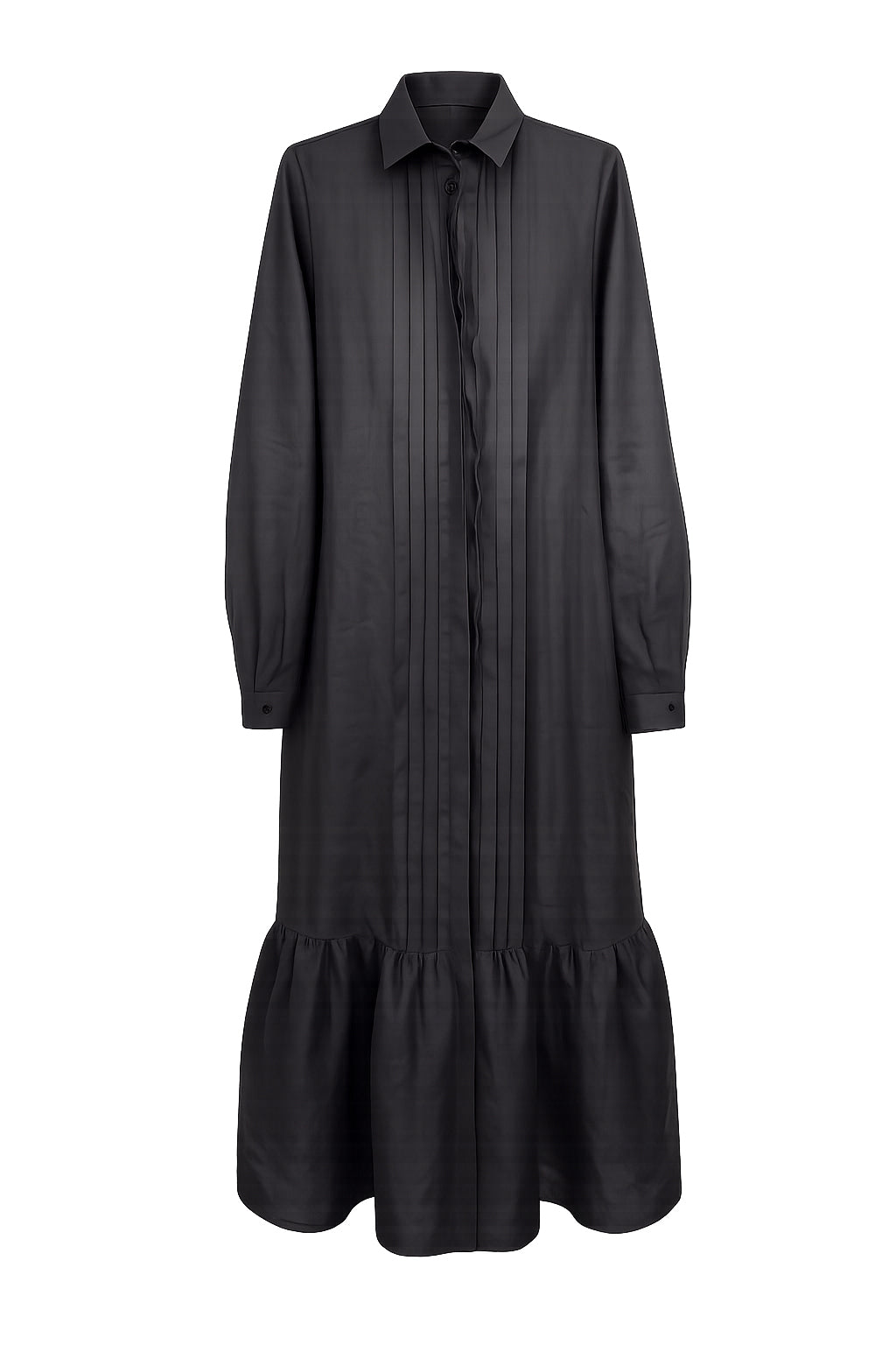Long Sleeve Linen Shirt Dress - BLACK