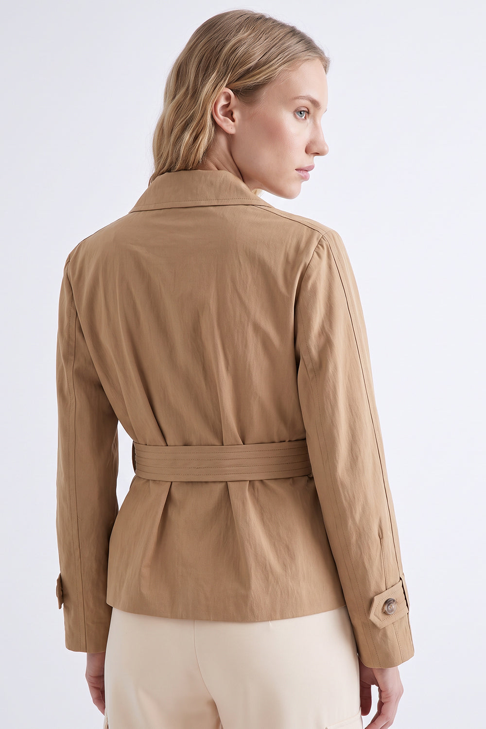 Lined Wrap Trench Coat with Belted Waist - CAMEL