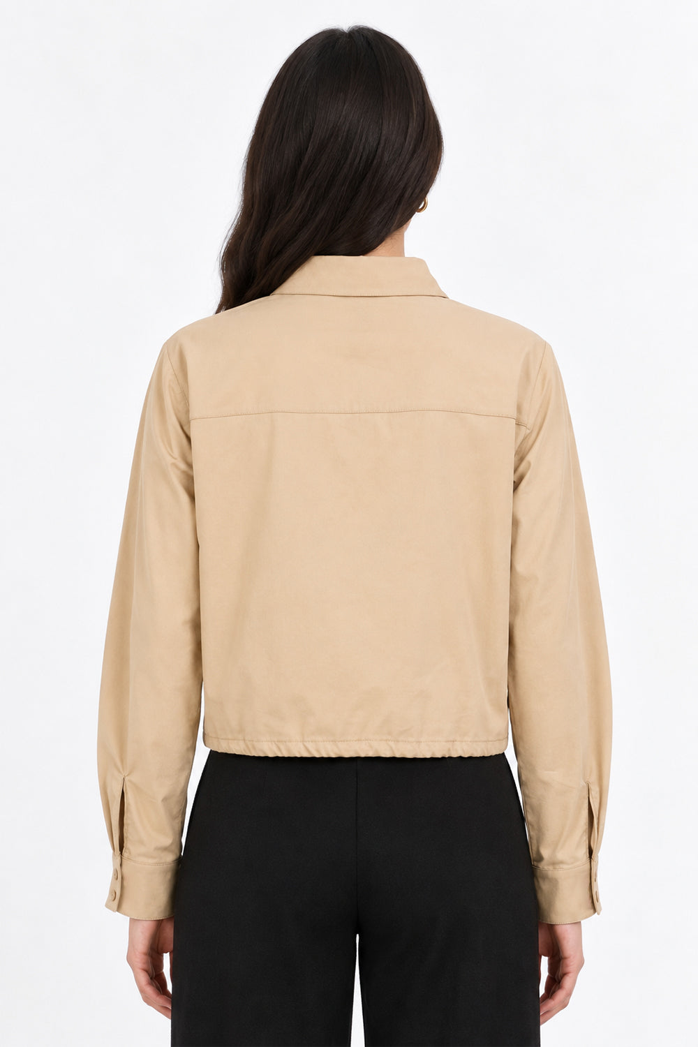 Long Sleeve Shirt with Elastic Waist - BEIGE
