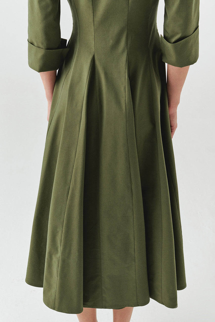 Estelle Pocketed Jacket Collar Dress Khaki