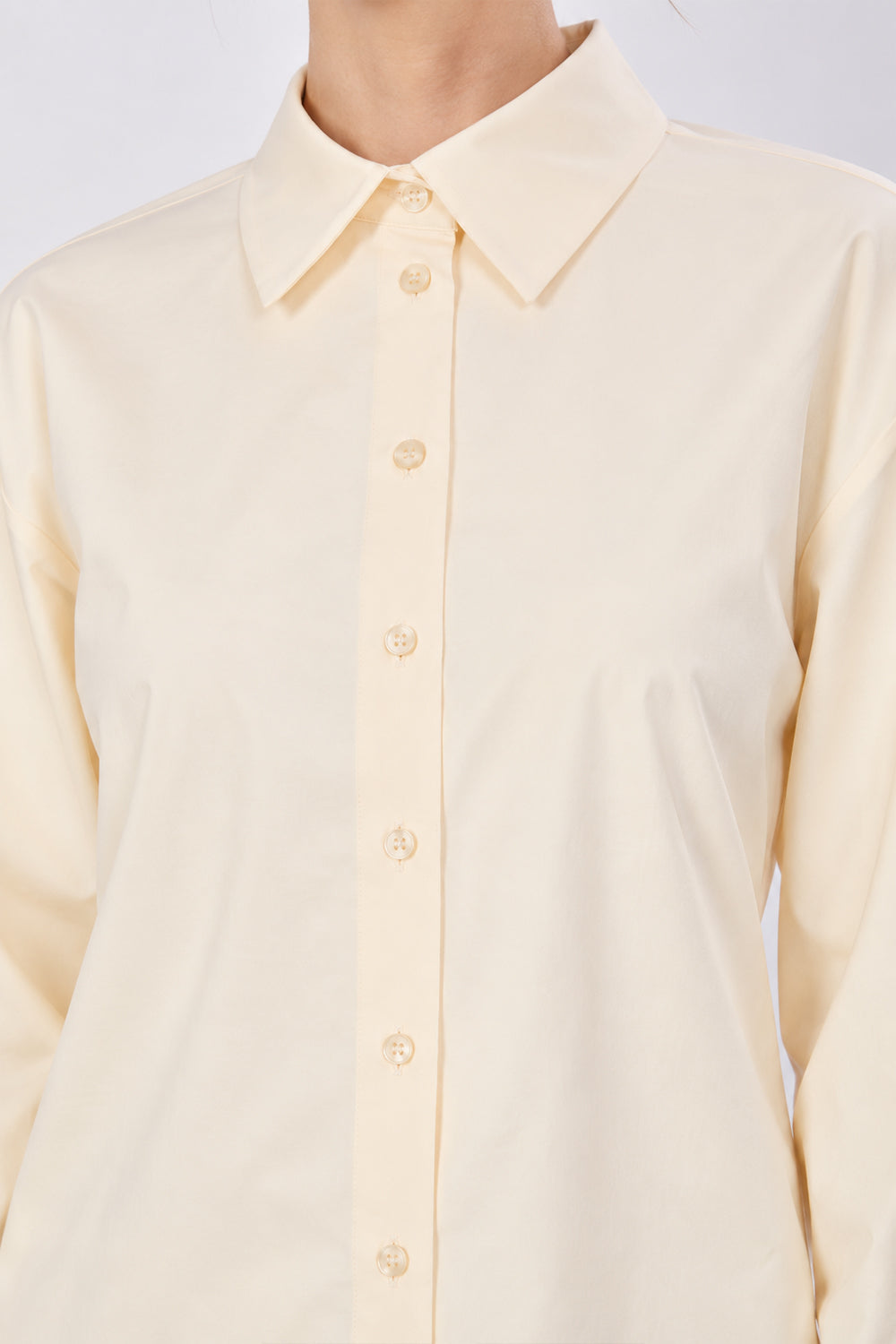 Long Sleeve Shirt with Back Pleats - CREAM