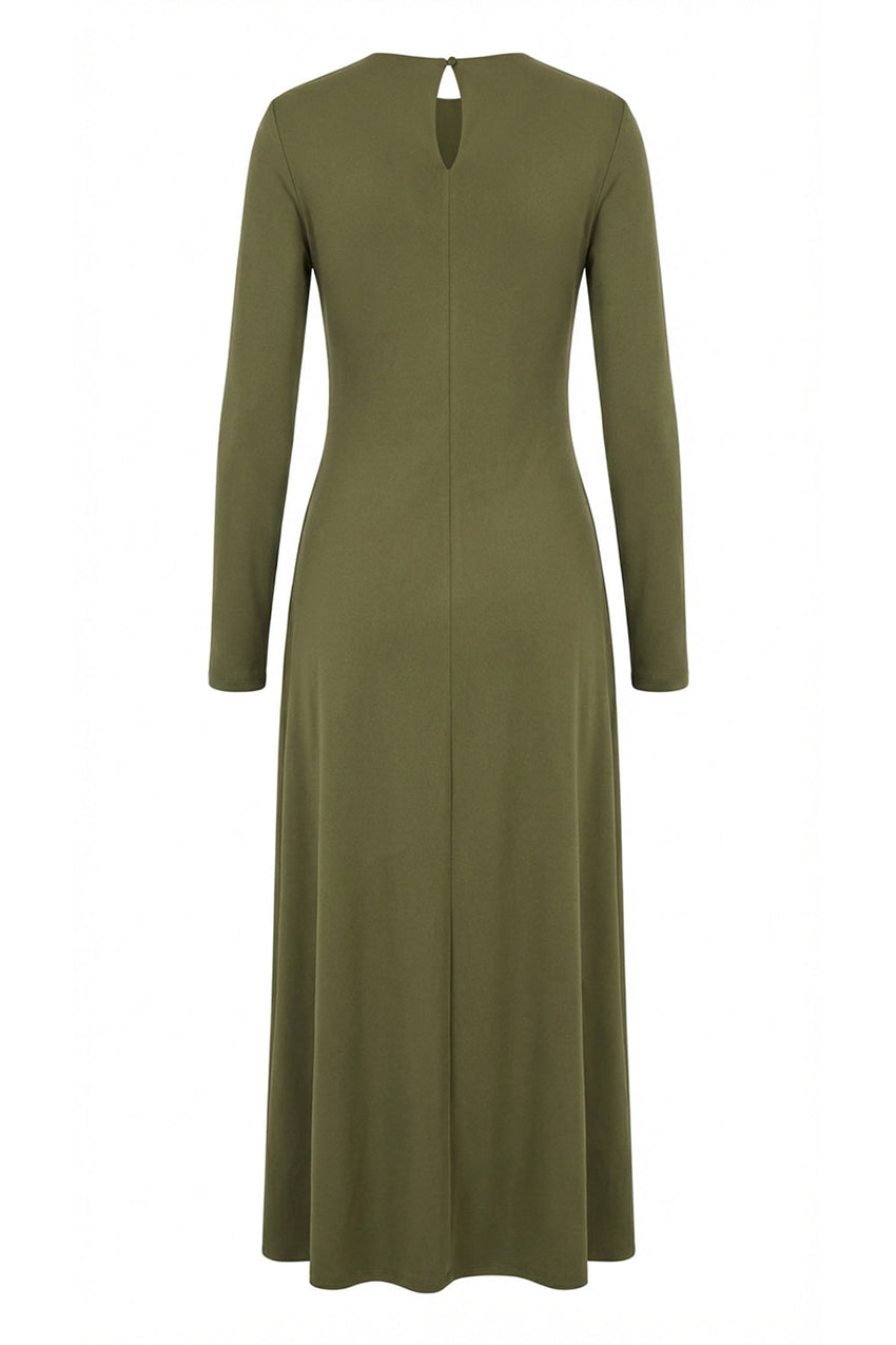 Crew Neck Knit Dress - KHAKI