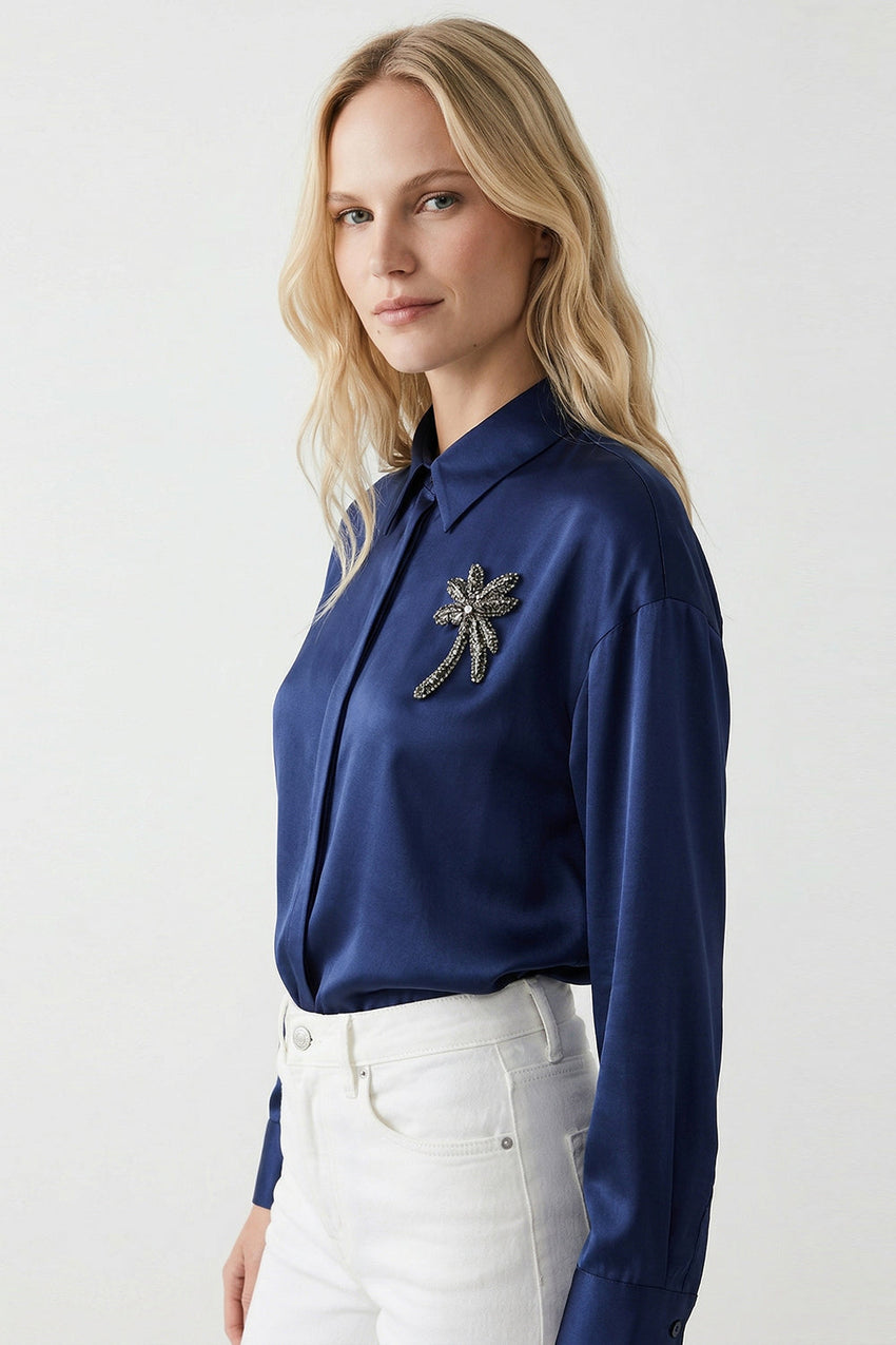 Fleurette Long Sleeve Shirt  - NAVY