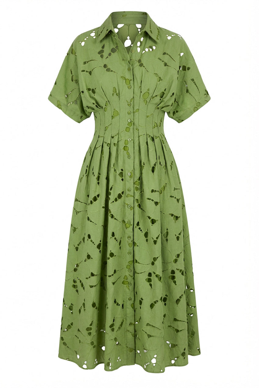 Short Sleeve Midi Shirt Dress - WHITE