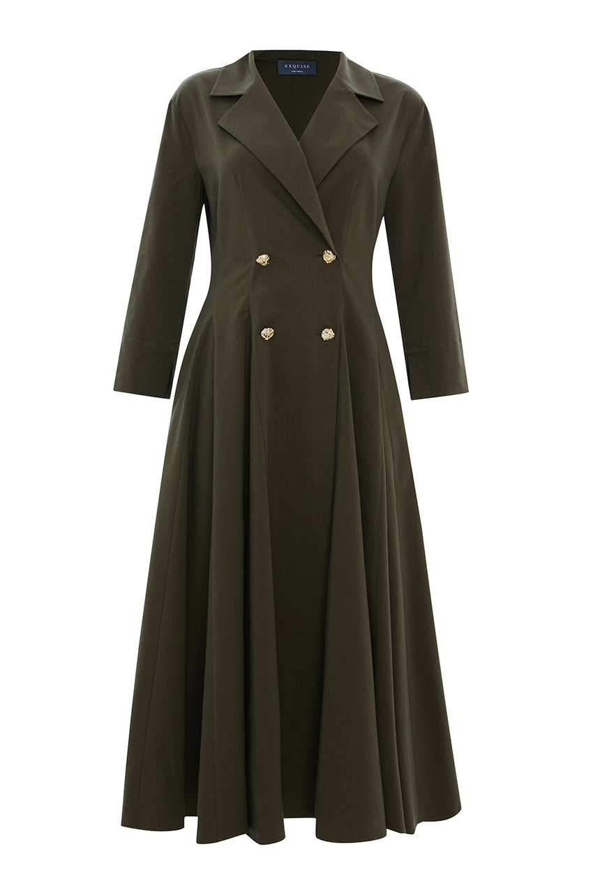 Estelle Pocketed Jacket Collar Dress Khaki