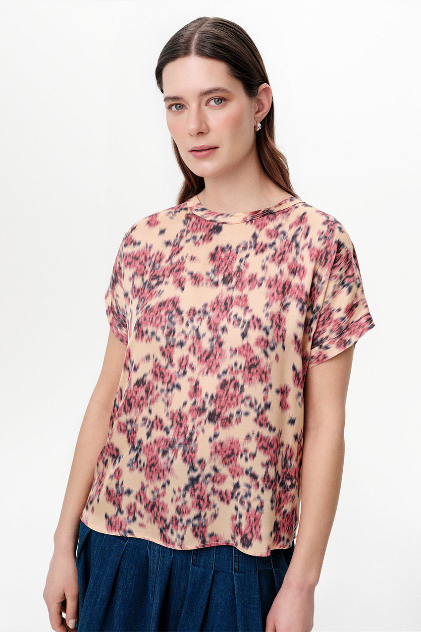 Dropped Sleeve Satin Blouse - MULTICOLOR