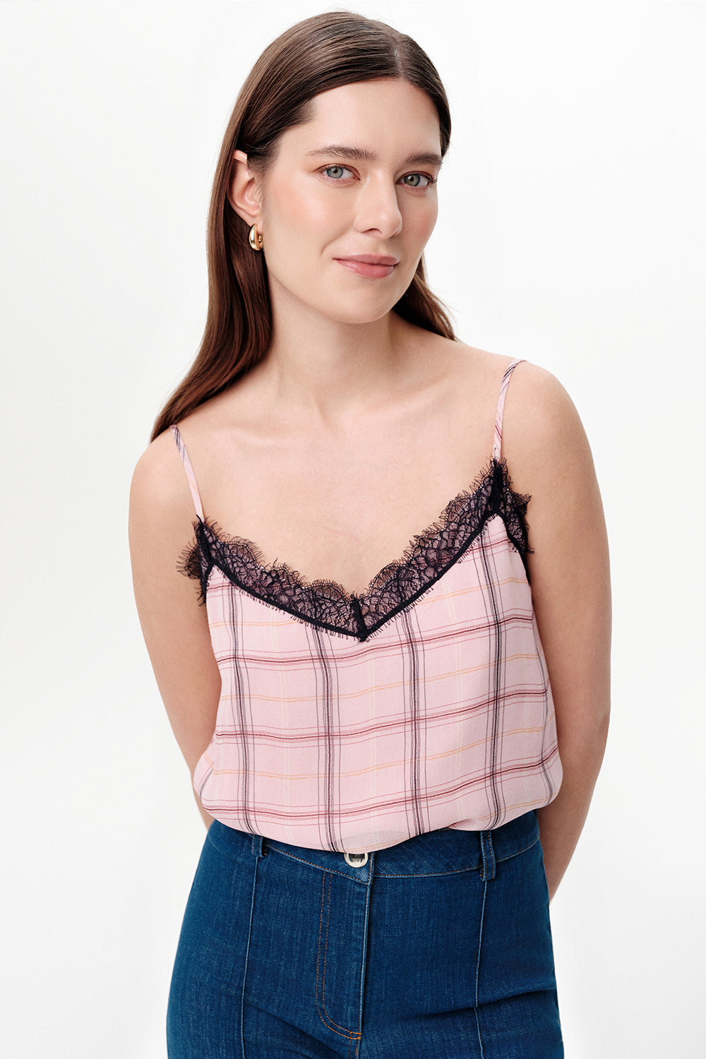 Adjustable Strap Lace Detail Blouse - MULTICOLOR