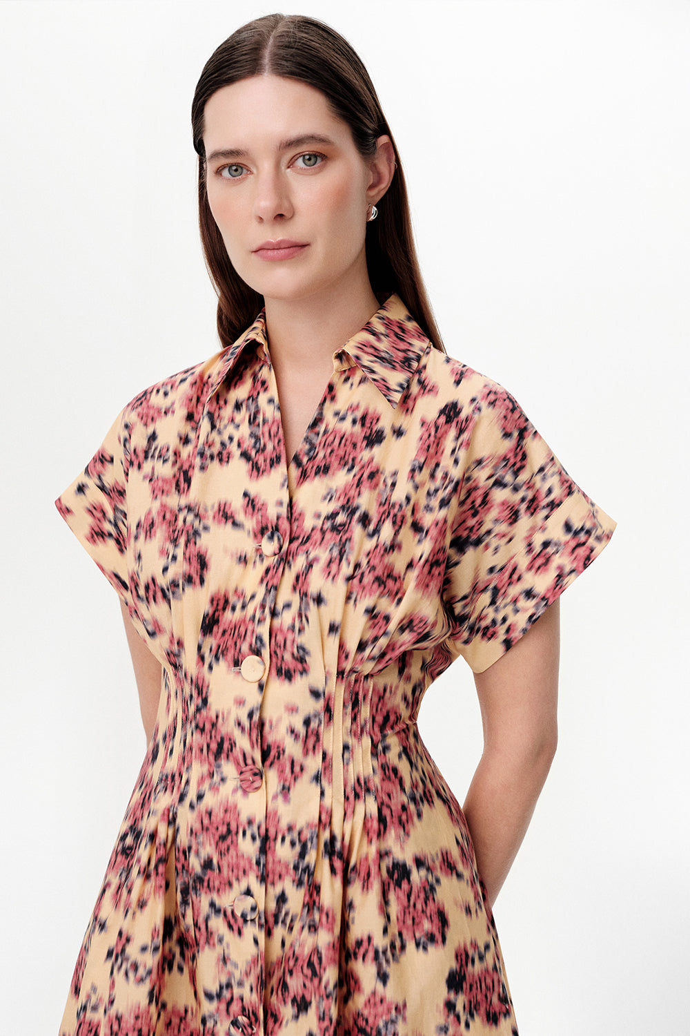 Dropped Sleeve Midi Dress with Elastic Back - MULTICOLOR