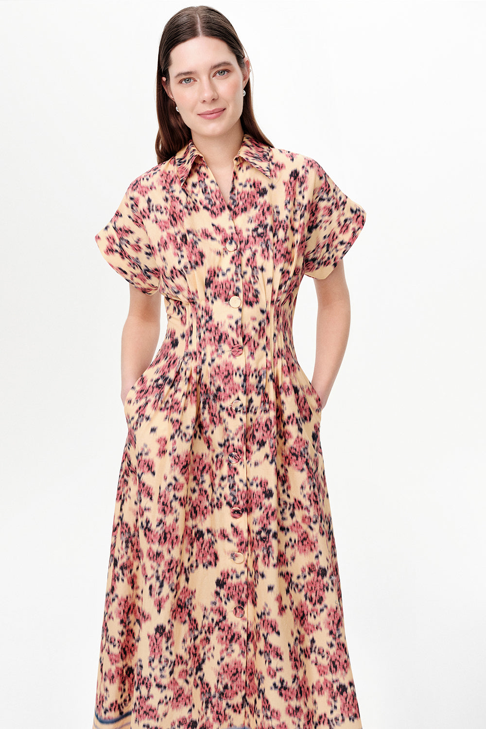 Dropped Sleeve Midi Dress with Elastic Back - MULTICOLOR