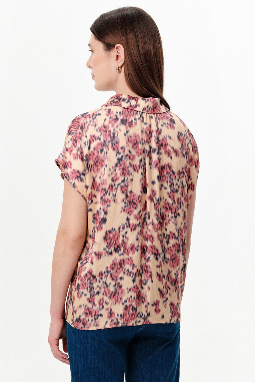 Dropped Sleeve Button-Front Satin Shirt - MULTICOLOR