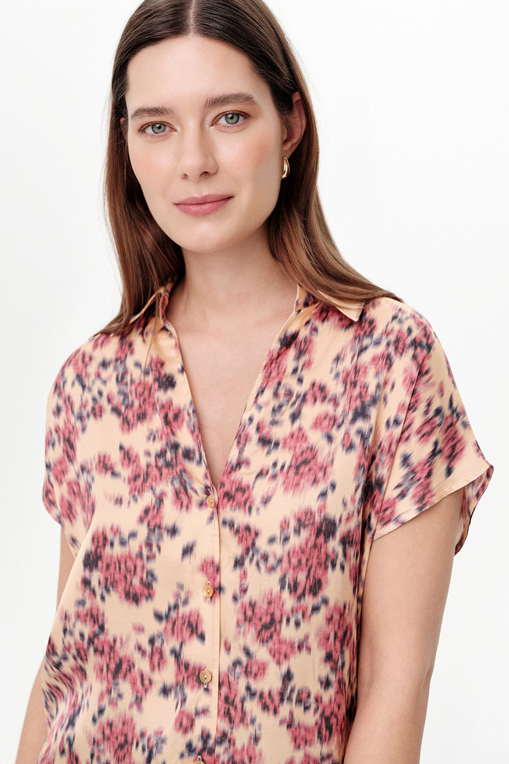 Dropped Sleeve Button-Front Satin Shirt - MULTICOLOR