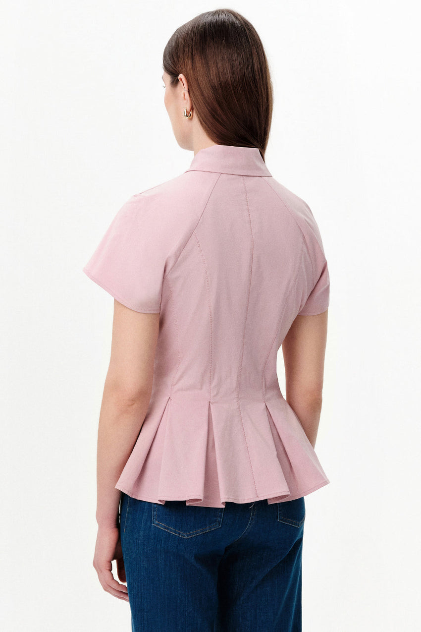 Dropped Sleeve Pleated Zigzag Stitch Shirt - PINK