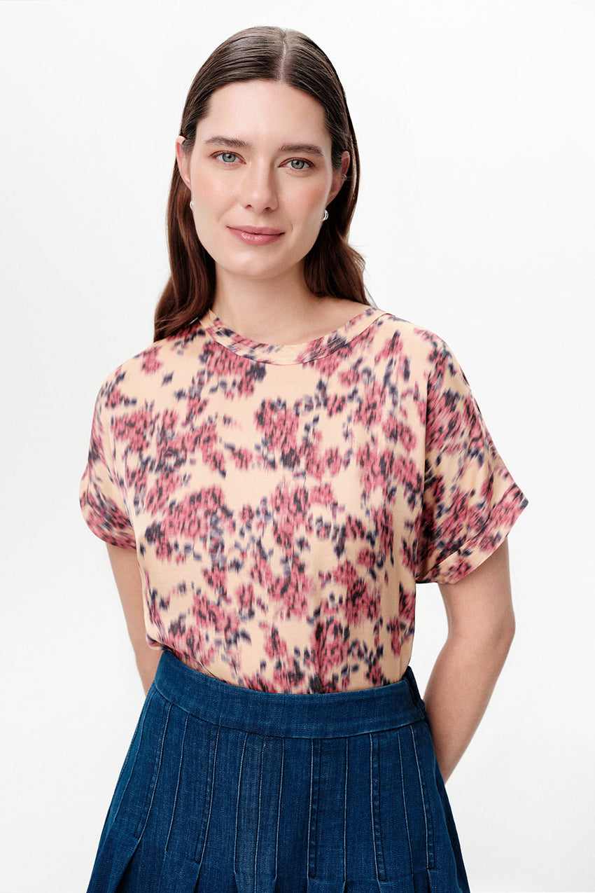 Dropped Sleeve Satin Blouse - MULTICOLOR
