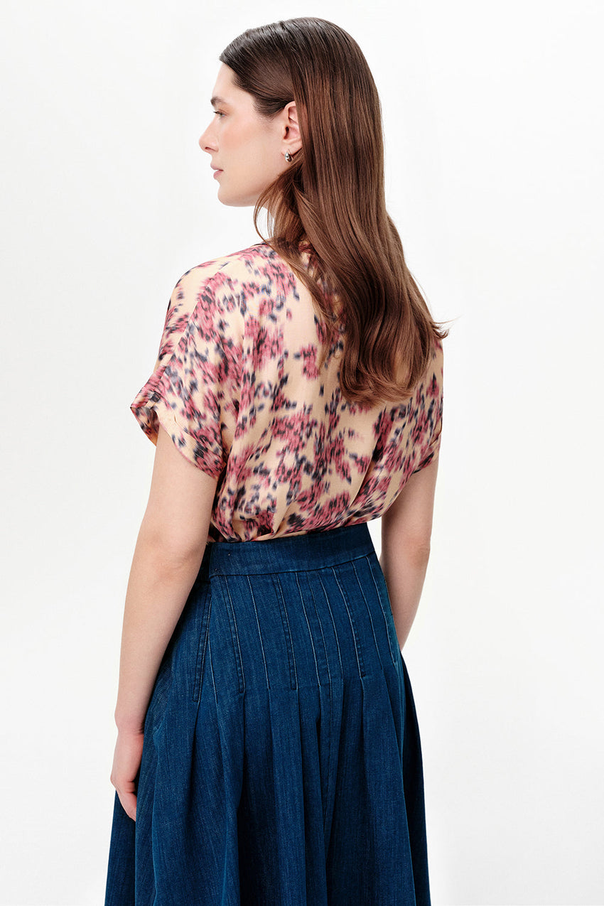 Dropped Sleeve Satin Blouse - MULTICOLOR