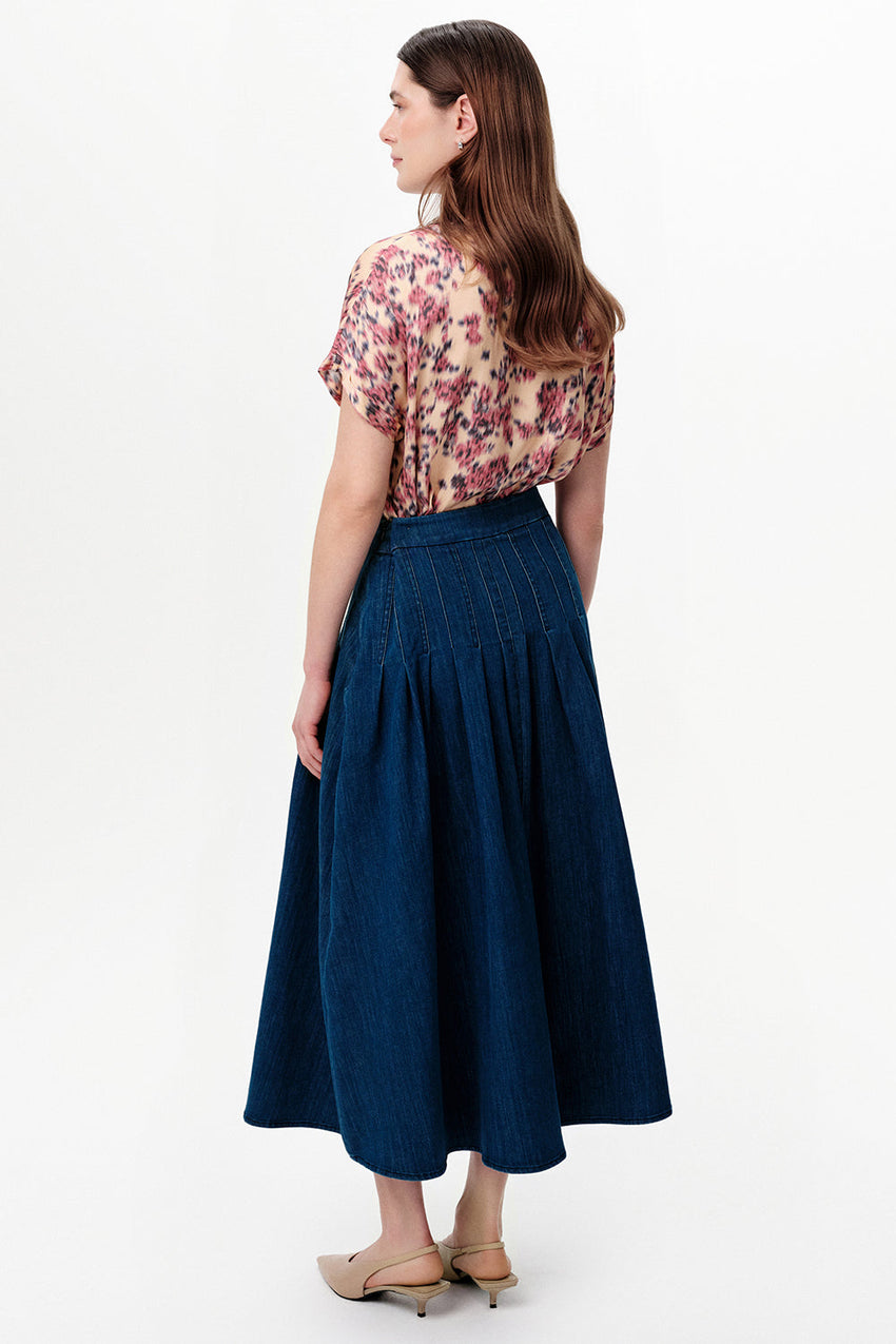 Fitted Midi Skirt with Side Slit - INDIGO