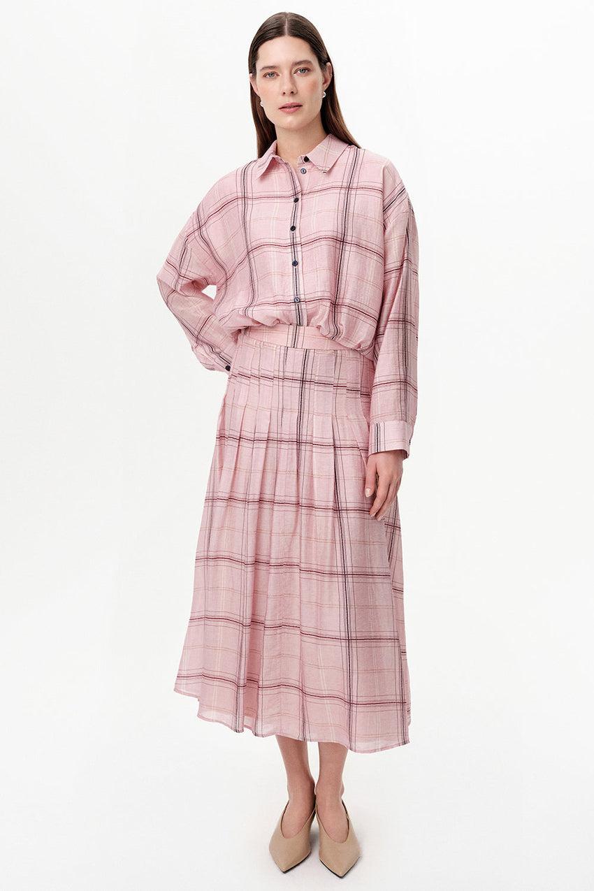 Pleated Lined Tencel Blend Midi Skirt - MULTICOLOR