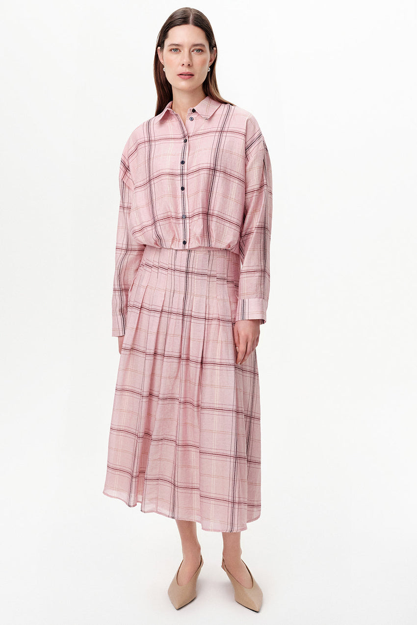 Pleated Lined Tencel Blend Midi Skirt - MULTICOLOR