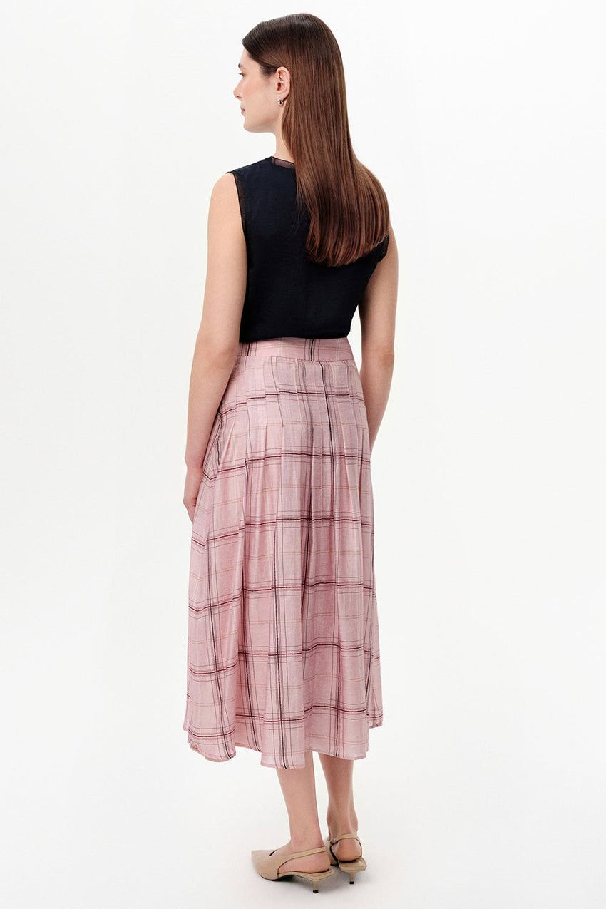 Pleated Lined Tencel Blend Midi Skirt - MULTICOLOR