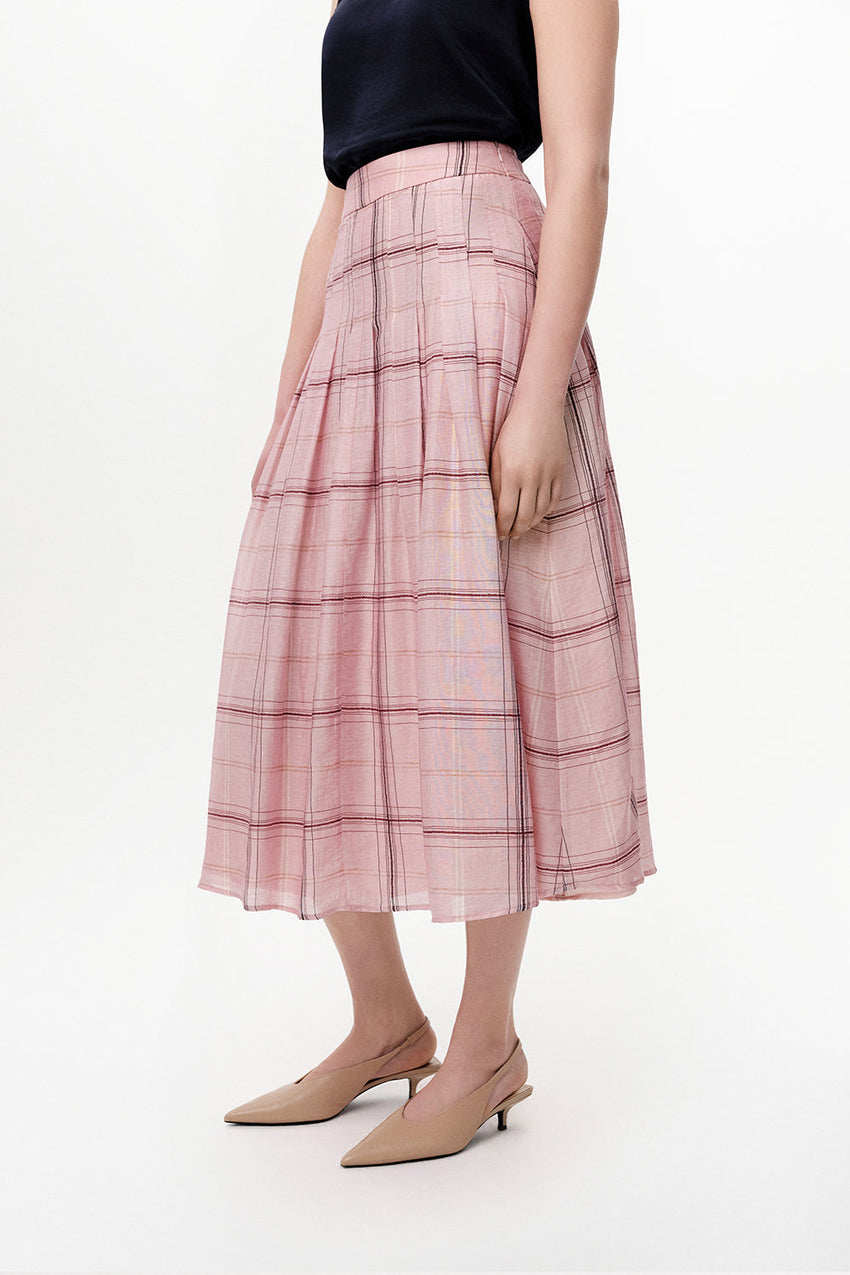 Pleated Lined Tencel Blend Midi Skirt - MULTICOLOR