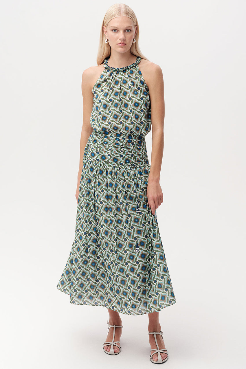 Smocked Waist Zippered Midi Skirt - MULTICOLOR
