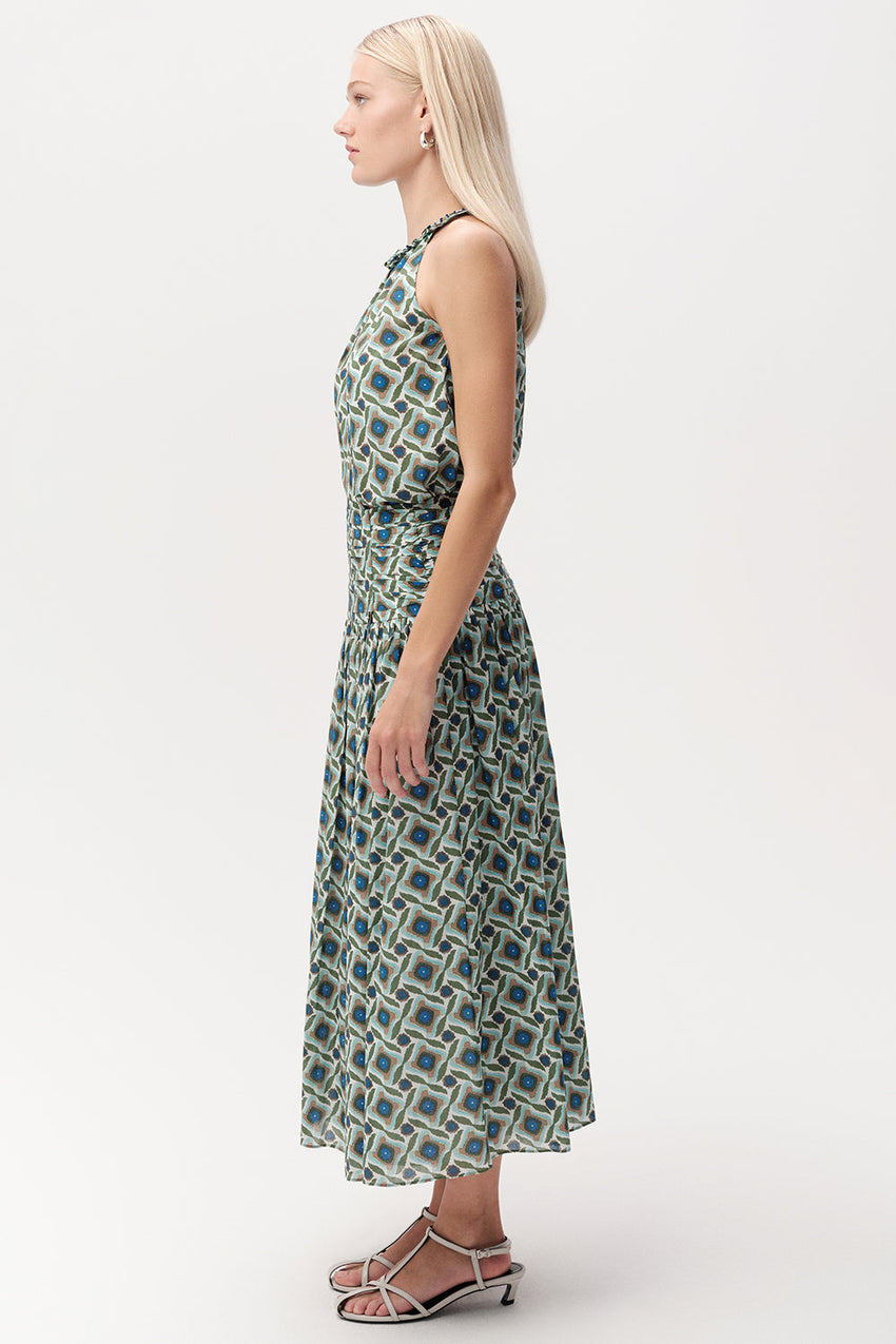 Smocked Waist Zippered Midi Skirt - MULTICOLOR