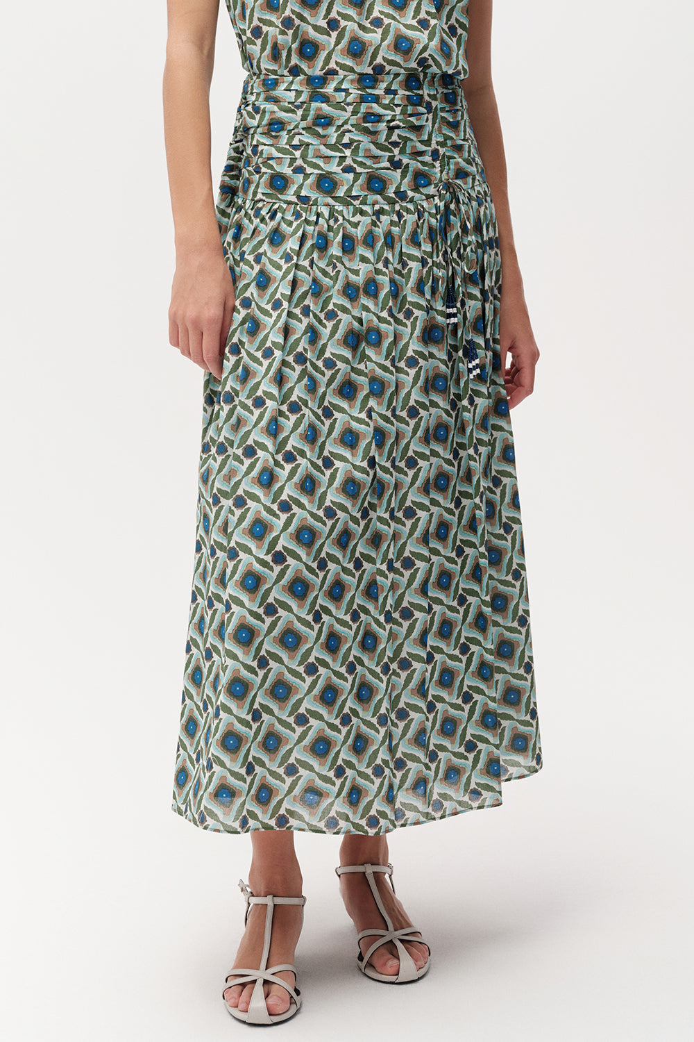 Smocked Waist Zippered Midi Skirt - MULTICOLOR
